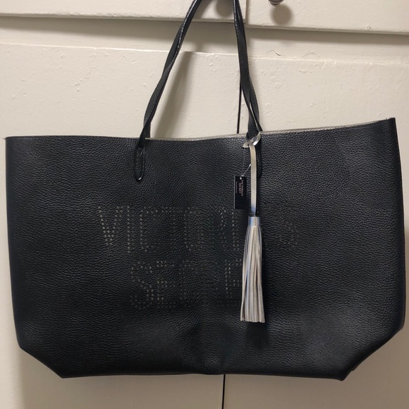 victoria-s-secret-bags-victorias-secret-black-leather-tote-poshmark